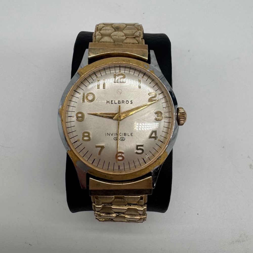 Vintage Helbros Invincible Watch Gold filled Baldwin Expansion Band 33mm Case